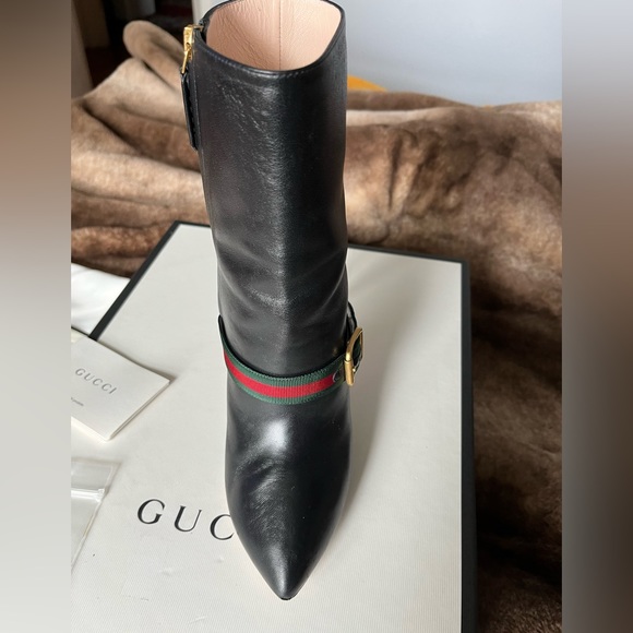 GUCCI leather boots pointy toe size 7 / 7.5 excellent 37.5 strap buckle booties - Picture 7 of 13